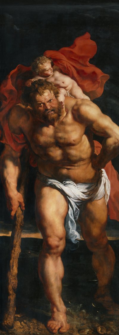 Sint Christoffel en de Kluizenaar, linker buitenluik van het drieluik De Kruisafneming door Peter Paul Rubens