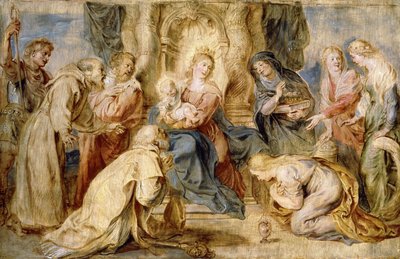 De Maagd en het Kind op de troon aanbeden door acht heiligen door Peter Paul Rubens