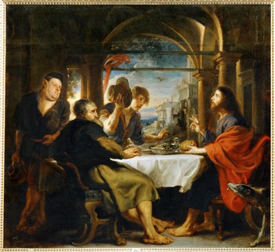 De Emmaüsdiner (schilderij op doek) door Peter Paul Rubens