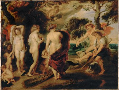 Het oordeel van Parijs (schilderij op eikenhout) door Peter Paul Rubens