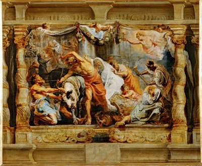 De triomf van de eucharistie over afgoderij (schilderij op doek) door Peter Paul Rubens