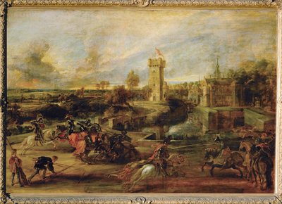Toernooi bij de slotgracht van het Steen (schilderij op hout) door Peter Paul Rubens