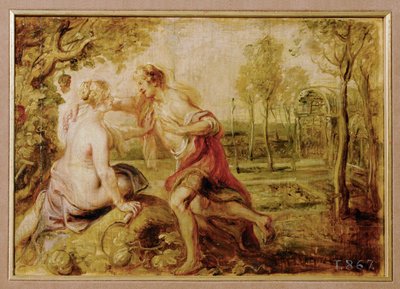 Vertumnus en Pomona (schilderij op hout) door Peter Paul Rubens