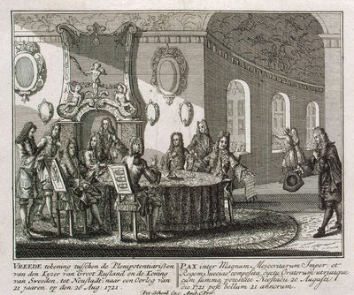 Conclusie van het vredesverdrag van Nystad op 20 augustus 1721 door Peter Schenk the Younger