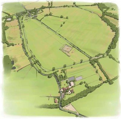 Luchtfoto van Silchester Romeinse Stadswallen vanuit het Noordwesten, ca. 2010 door Peter Urmston