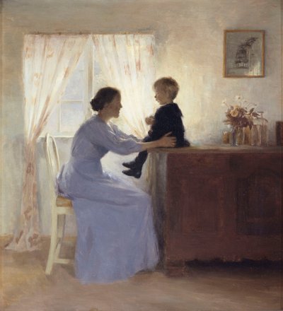 Een moeder en kind in een interieur door Peter Vilhelm Ilsted