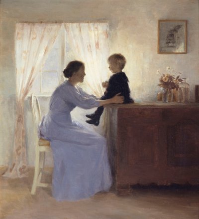 Een Moeder en Kind in een Interieur door Peter Vilhelm Ilsted