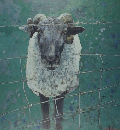 Wachtend schaap, 2000 (olieverf op doek) door Peter Wilson