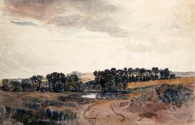 Landschap met bomen en vee bij een vijver door Peter de Wint