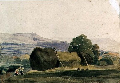 Landschap met hooibergen door Peter de Wint
