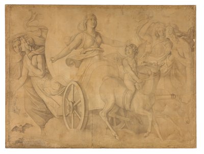 Der Abend (Der Wagen der Artemis). Karton zu den Deckenbildern der Münchner Glyptothek door Peter von Cornelius