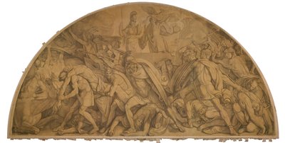 Der Kampf um den Leichnam des Patroklos, Bogenfeld. Karton zu den Deckenbildern der Münchner Glyptothek door Peter von Cornelius