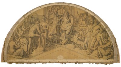 Die Aufnahme des Herakles in den Olymp, Bogenfeld. Karton zu den Deckenbildern der Münchner Glyptothek door Peter von Cornelius