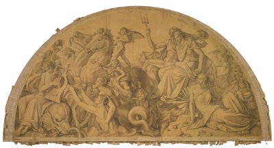 Die Wasserwelt lauscht dem Leierspiel des Arion, Bogenfeld. Karton zu den Deckenbildern der Münchner Glyptothek door Peter von Cornelius