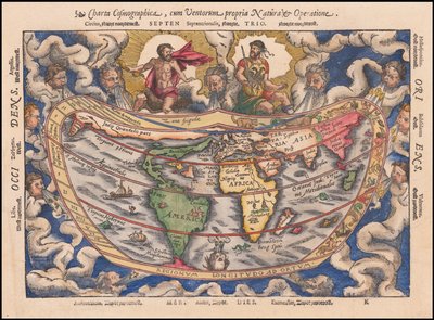 1544 kaart - Charta Cosmographica, Cum Ventorum Propria Natura et Operatione door Petrus Apianus