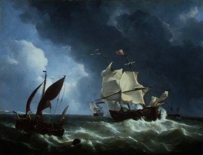 Nederlandse Fregat Komt tot Anker in een Storm door Petrus Johann Schotel