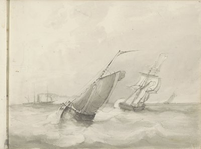 Zeilschepen op zee door Petrus Johannes Schotel (circle of)