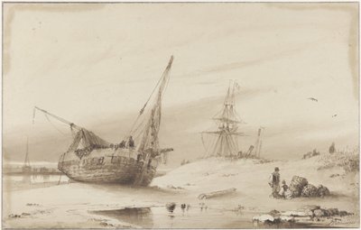 Schepen op het strand door Petrus Paulus Schiedges (I)