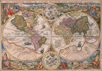 1594 dubbele hemisfeer wereldkaart door Petrus Plancius door Petrus Plancius