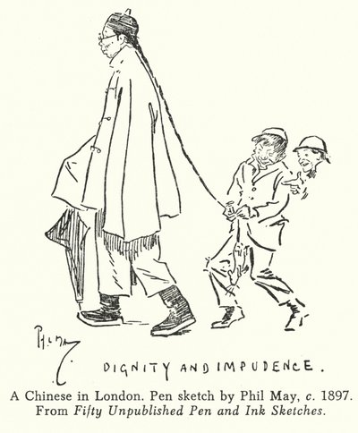 Een Chinees in Londen (gravure) door Phil May