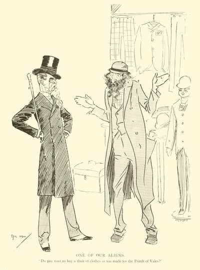 Cartoon door Phil May, uit de jaren 1890 door Phil May