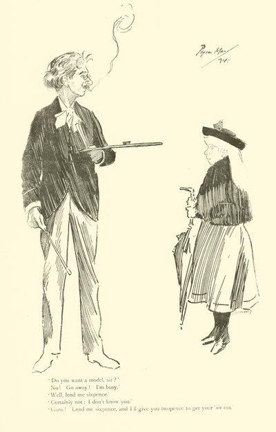 Cartoon door Phil May, uit de jaren 1890 (litho) door Phil May