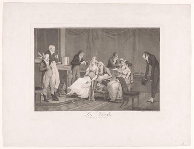 Gezelschap jonge vrouwen en mannen in een interieur door Philibert Louis Debucourt