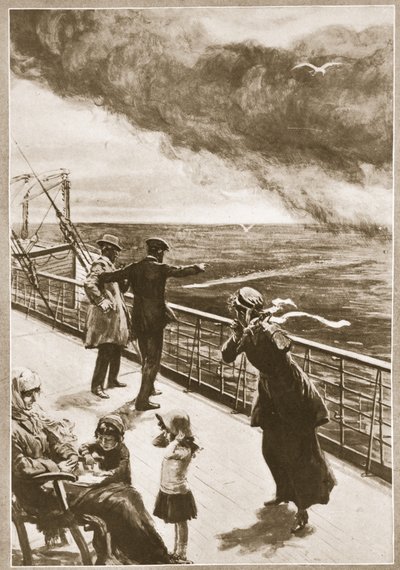 Moord op volle zee: Eerste aanblik van de torpedo (litho) door Philip Dadd