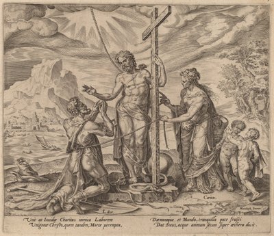 De ijverige werker verenigd met Christus na de dood door Philip Galle after Maerten van Heemskerck