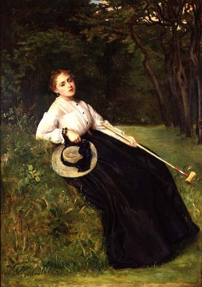 Rustend in de schaduw na een spelletje croquet door Philip Hermogenes Calderon