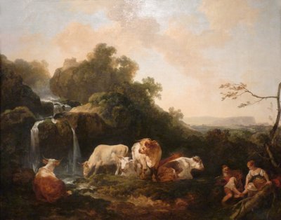 Loutherbourg-Landschap bij de waterval door Philip James de Loutherbourg