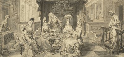 Elegante Maatschappij aan Ronde Tafel, ca. 1700 door Philip Tidemann