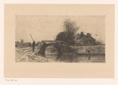 Landschap met rivier, brug en huizen door Philip Zilcken