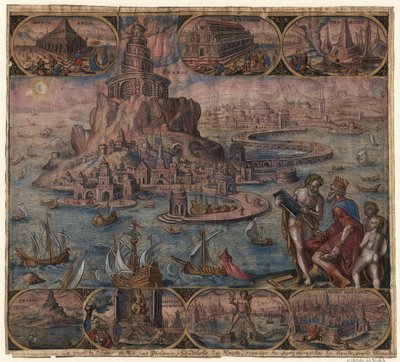 De Vuurtoren van Alexandrië uit de serie De Achtste Wereldwonderen Na Maarten van Heemskerck, 1572 door Philipp Galle