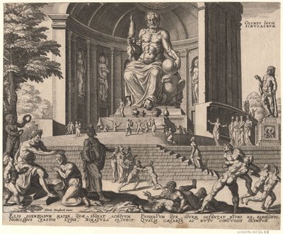Het standbeeld van Jupiter in Olympia uit de serie De Achtste Wereldwonderen Na Maarten van Heemskerck, 1572 door Philipp Galle