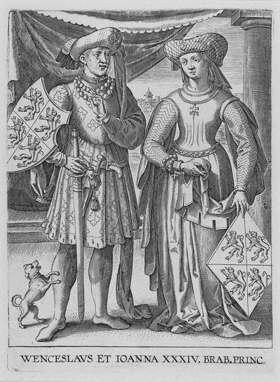 Wenceslaus I, Hertog van Luxemburg en Joanna, Hertogin van Brabant door Philipp Galle