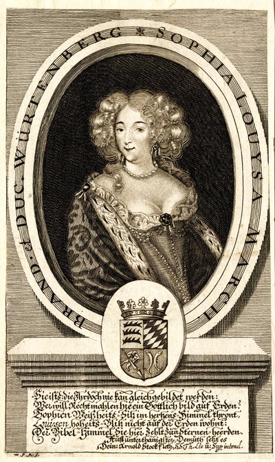 Portret van Sophie Louise van Württemberg-Stuttgart 1642-1702, Markgravin..., ca. 1680 door Philipp Kilian