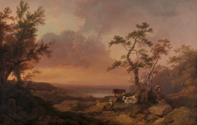 Landschap met vee en boer door Philippe-Jacques de Loutherbourg