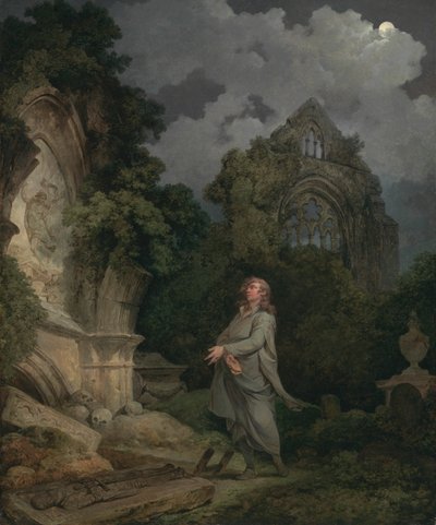 Een Filosoof in een Maanverlichte Begraafplaats door Philippe Jacques de Loutherbourg