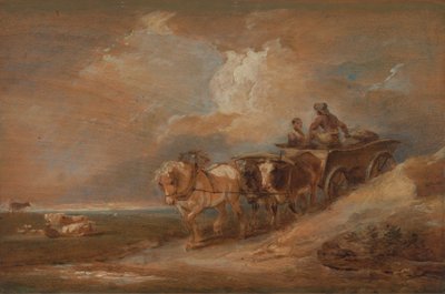 Landschap met paard en ossenkar door Philippe Jacques de Loutherbourg