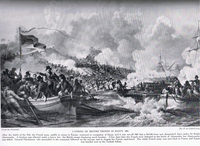 De landing van Britse troepen in Egypte in 1801, illustratie uit 
