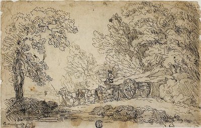 Boomstammen slepen in een bos (recto); Schetsen van mensen in verschillende activiteiten (verso) door Philippe Jacques de Loutherbourg II