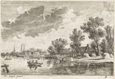 Rivierlandschap met roeiboot door Philippe Lambert Joseph Spruyt