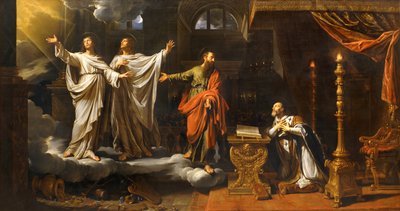 Verschijning van de heilige Gervais en de heilige Protase aan de heilige Ambrosius ... door Philippe de Champaigne
