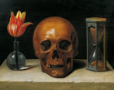 Vanitas Stilleven met een Tulp, Schedel en Zandloper door Philippe de Champaigne