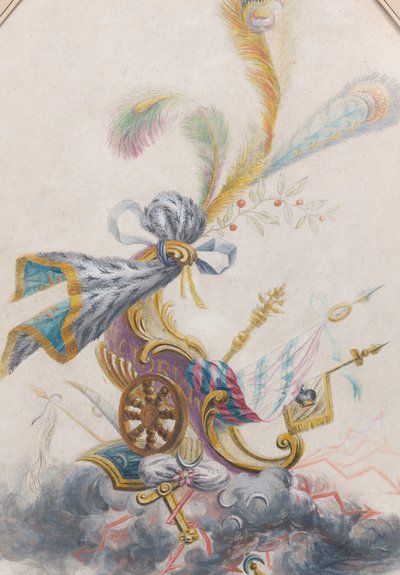 Ontwerp voor een Lampas zijde met een triomfwagen op een wolk, ca. 1770-75 door Philippe de Lasalle