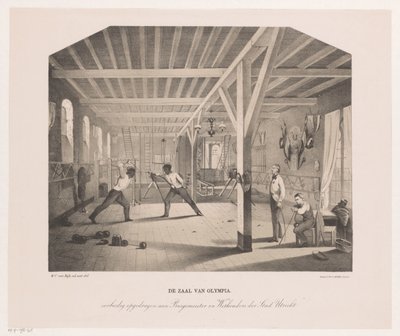 Gezicht in de scherm- en gymnastiekzaal van het studentengezelschap Olympia door Philippus Anthonius Alexander Kanne