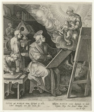 Heilige Lucas schildert Maria met kind door Philips Galle (attributed to workshop of)