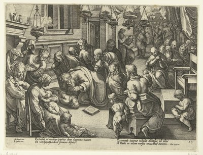 Paulus wekt Eutychus op Geschiedenis van de apostelen door Philips Galle (workshop of)