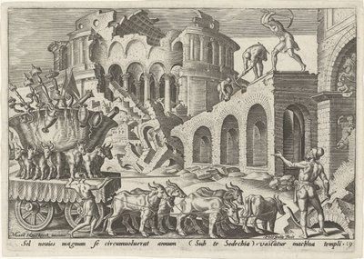 De Chaldeeën plunderen de tempel van Jeruzalem De onheilsdagen van het Joodse volk (serietitel) door Philips Galle